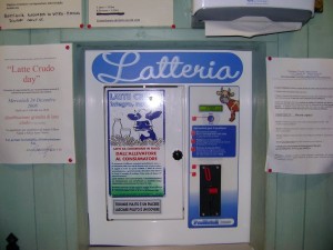 The instructions and coin slot of the milk machine